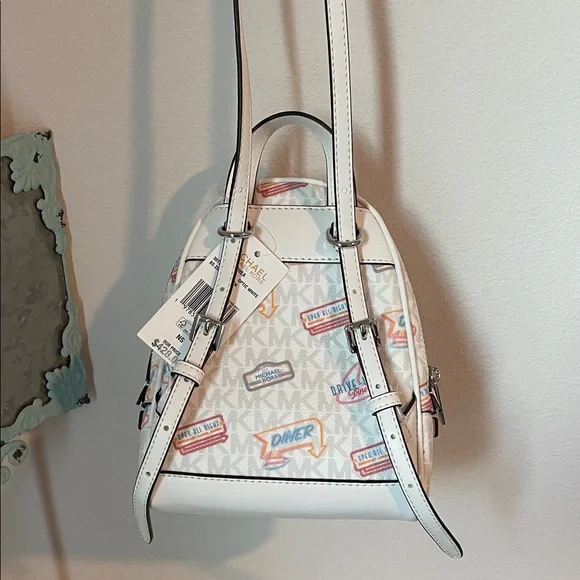 Michael Kors White Crossbody/backpack with Retro Print